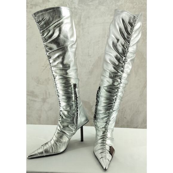 GIABORGHINI Parisi Silver High Heel Leather Boot - Picture 4 of 11